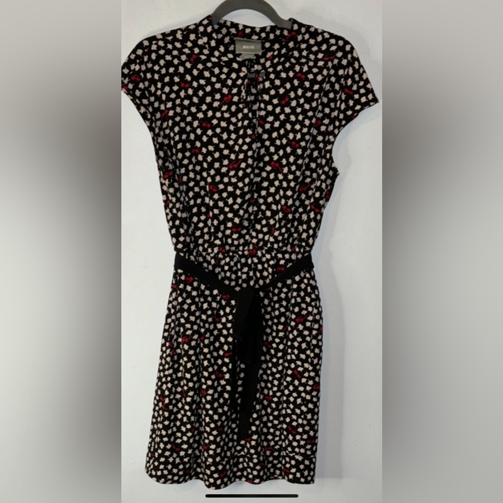 Maeve Anthropologie Dress MIDI Size Medium Sash Belt Keyhole Bow tie Neckline